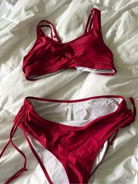 Women's Deep Red Adjustable String Bikini Set